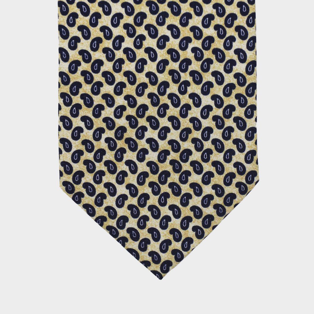 Paisley I Handmade Italian Tie | Yellow-Navy Blue