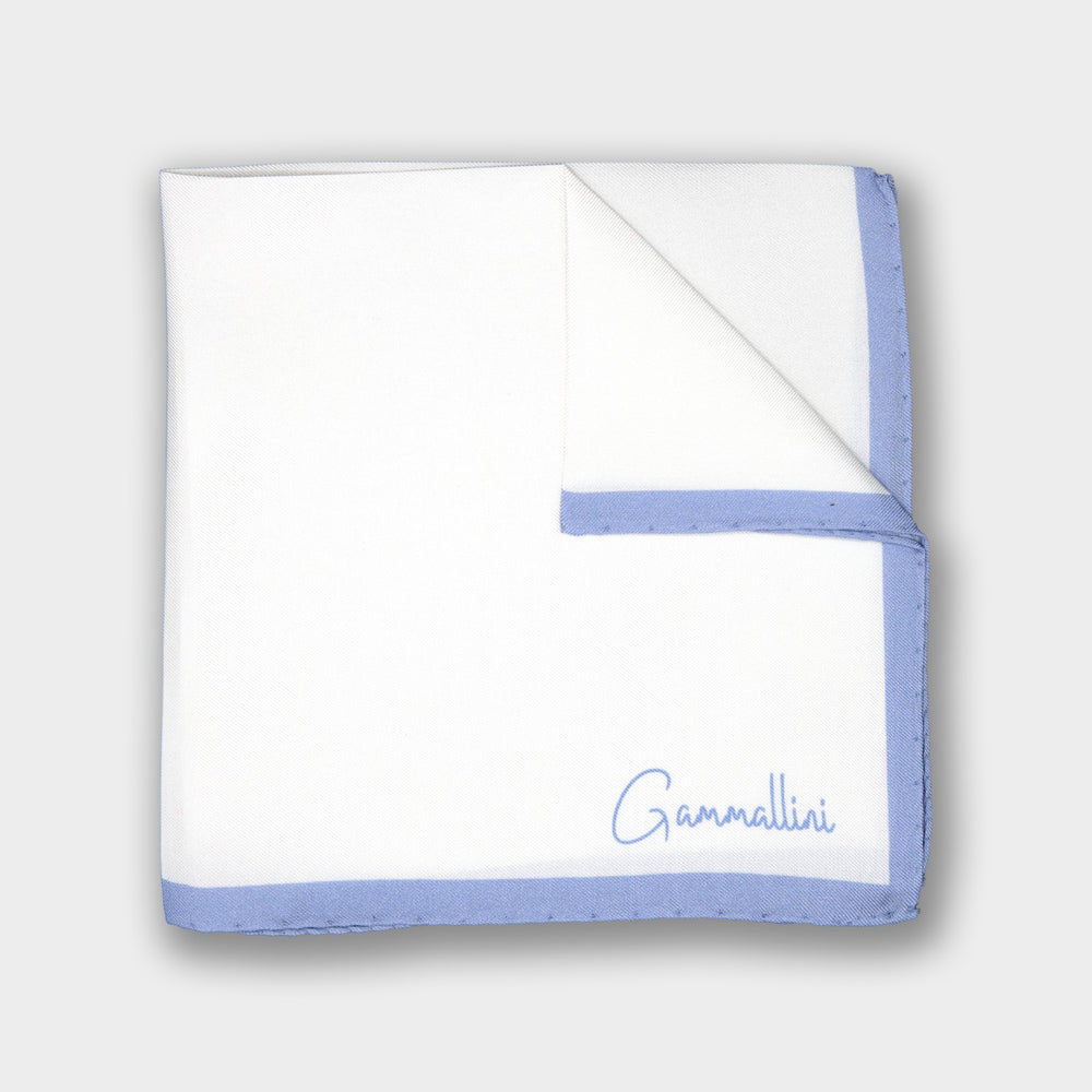 Gammallini Pocket Square | Light Blue Border | Handmade Italian
